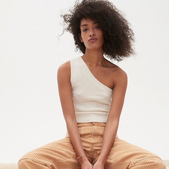 Madewell, Textural-Knit One-Shoulder Sweater Tank, Cream, Size Large - Picture 2 of 8